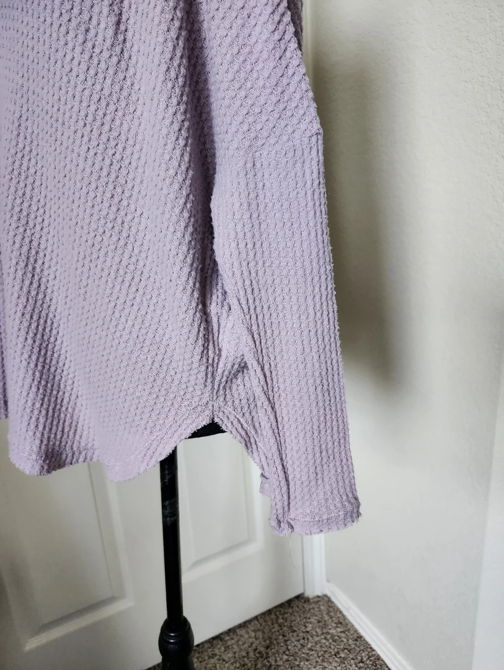 Out From Under Lavender Waffle Knit V-Neck Sweater